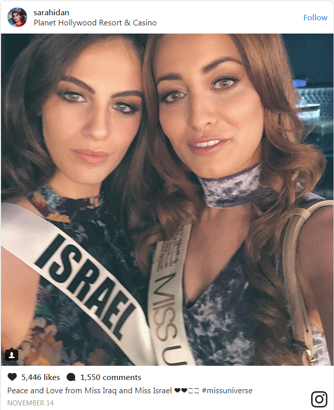 Miss Irak meninggalkan negara atas foto bersama Miss Israel